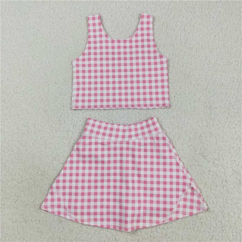 RTS NO MOQ Sibling baby girl clothes football flared orange bow pattern sleeveless skirt yoga set
