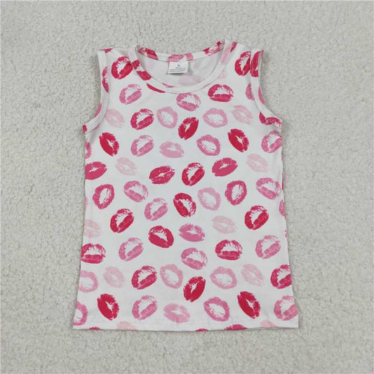 Sales new Baby Girls Sleeveless Pink Valentine's Day Vest Tops Cute Mouth Design Comfortable Cotton Clothes for Little Girls