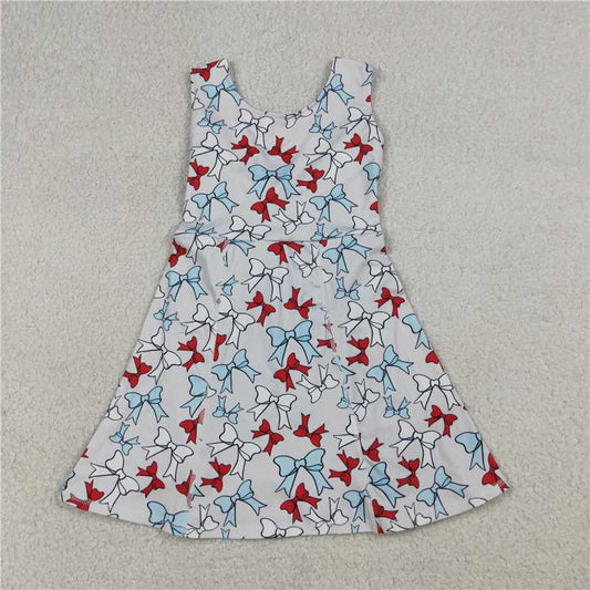 RTS NO MOQ yoga fabric 	 GSD3752 Red, blue, and white bow pattern gray yoga sleeveless dress