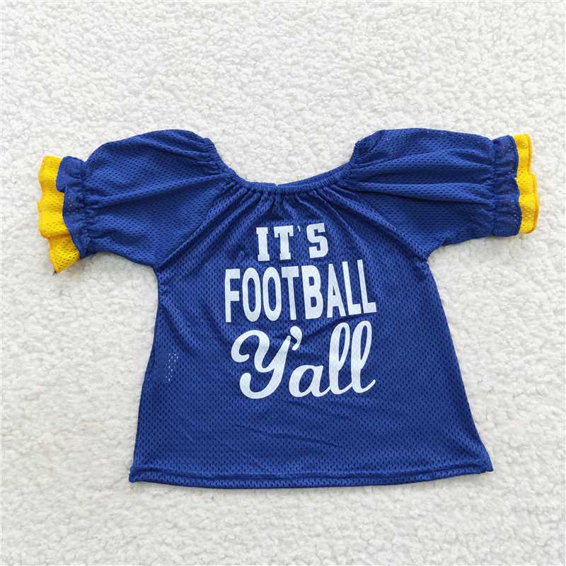RTS NO MOQ Sibling baby girl clothes Mesh summer fabric Offset blue short-sleeved top Offset purple short-sleeved top jersey