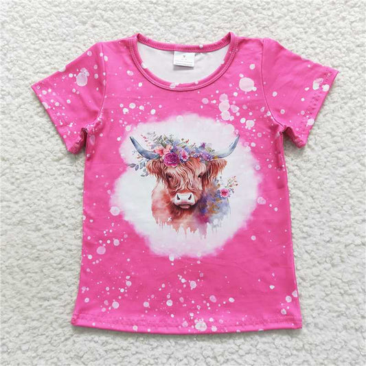 SALES NEW Baby Girls Highland Cow Flowers Short Sleeve Shirts Tops