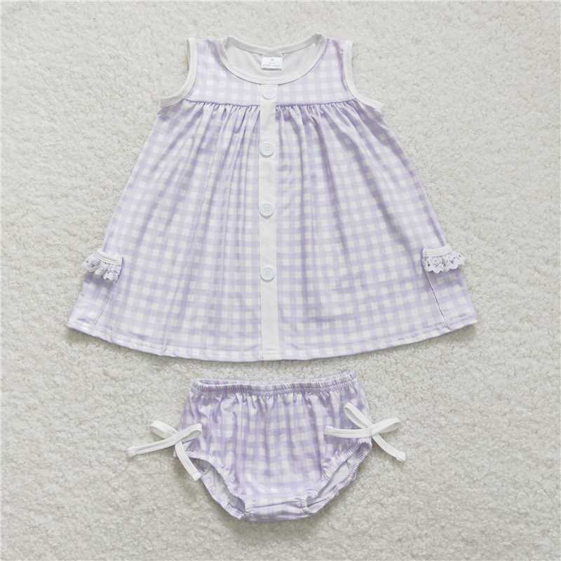 RTS Pink and White Plaid Little Collar Sleeveless Briefs Set Yellow and white plaid Purple and white plaidBlue Green Plaid Pink and white plaid