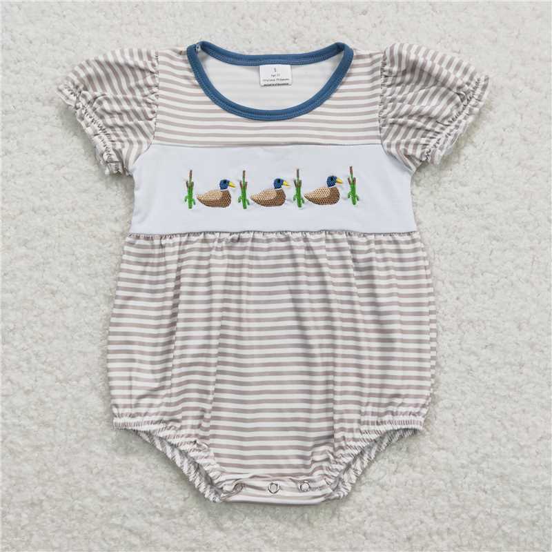 RTS NO MOQ Sibling baby Boys duck feather embroidery short-sleeved shirt pants clothing set-long-sleeved pants set clothes and rompers