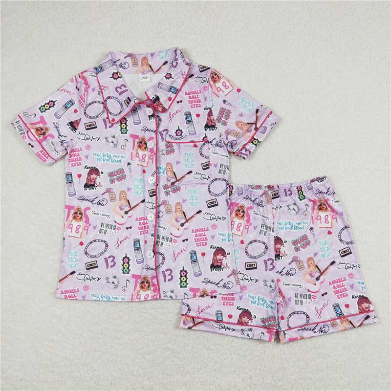 RTS NO MOQ  HOT SELL Large purple backpack Purple short-sleeved shorts pajama set