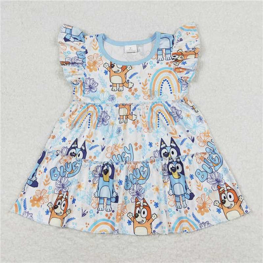 SALES NEW Baby Girls Dog Flowers Rainbow Tunic Tops Kids Cotton Long Sleeve Graphic Print T-Shirt for Girls
