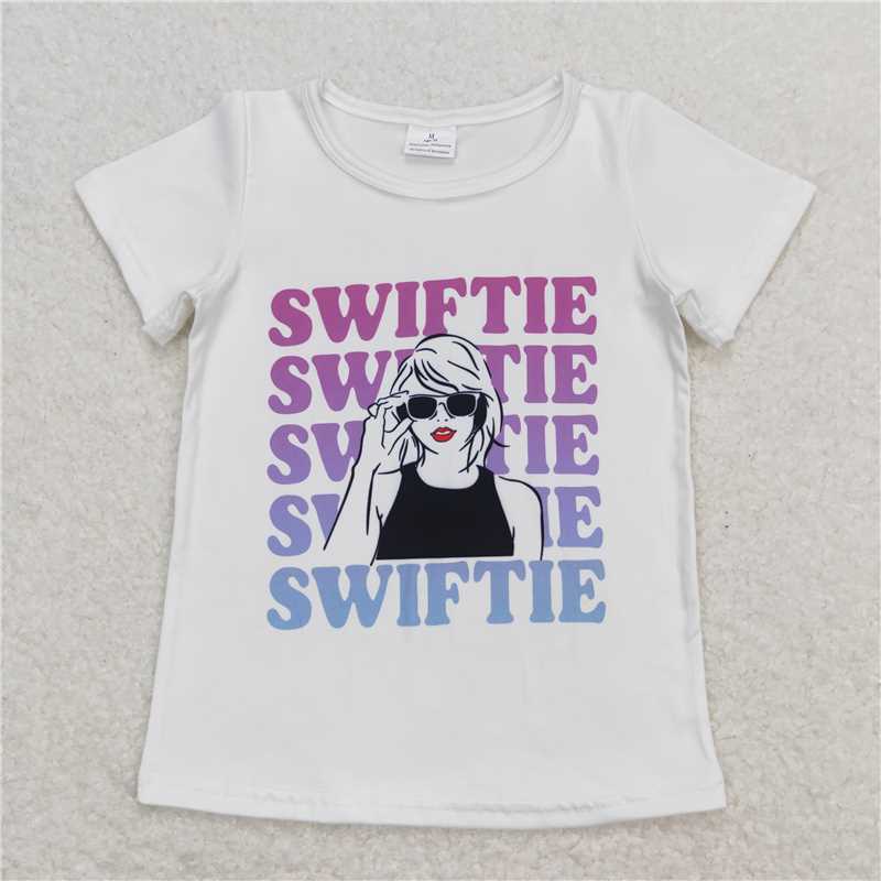SALES NEW Baby Girls White Short Sleeve Tee Shirt Singer Tops Infant Clothing
