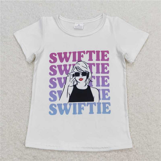 SALES NEW Baby Girls White Short Sleeve Tee Shirt Singer Tops Infant Clothing