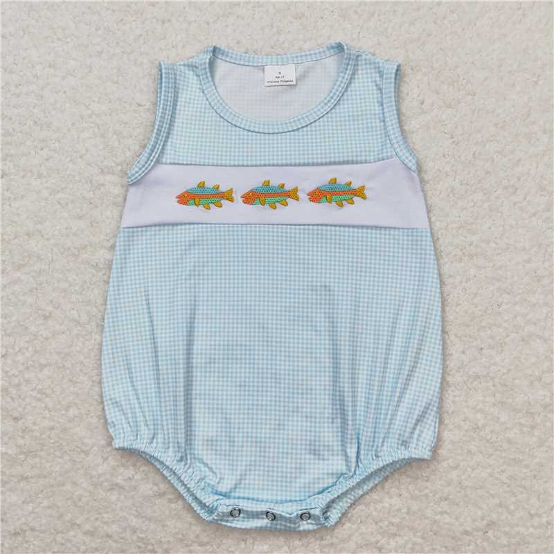 RTS NO MOQ Girls clothes embroidery fish short sleeve Clothes Sets romper