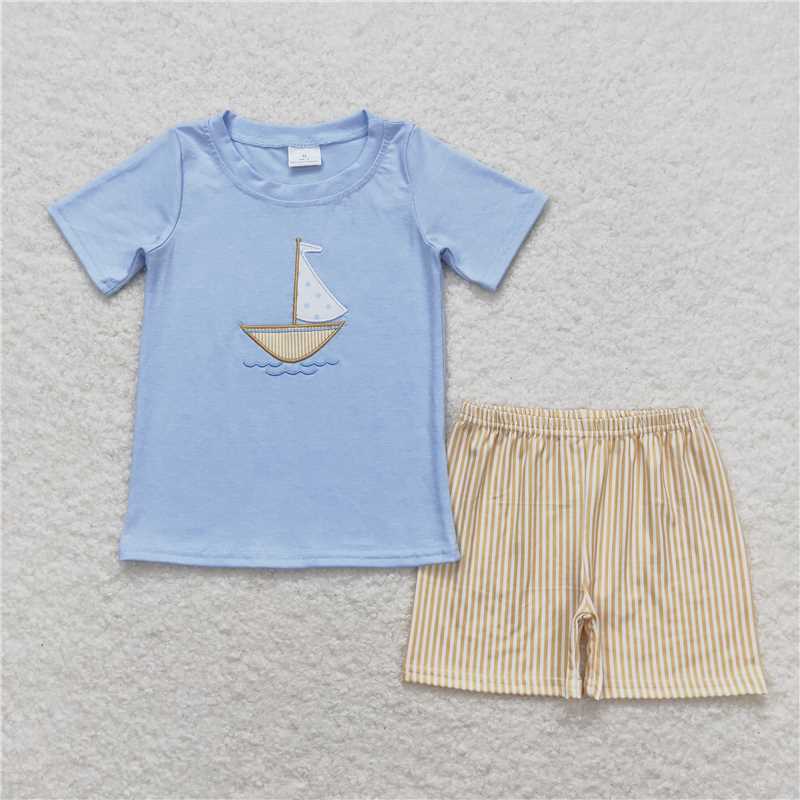 RTS NO MOQ Baby boy clothes embroidery Short Sleeve shorts Suit