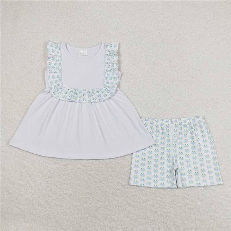 RTS Crab Lace White Sleeveless Shorts Set match pics sets