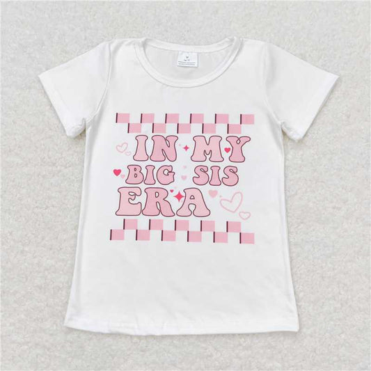 SALES NEW Baby Girls Short Sleeve Tee Shirts Lettering with Pink and White Plaid Trendy Top for Little Girls