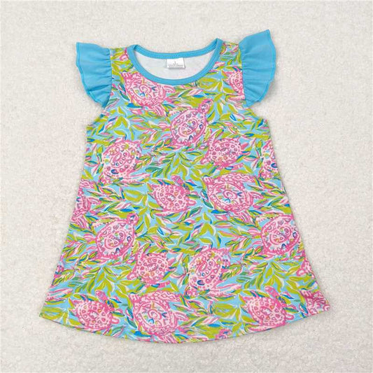 SALES NEW Baby Girls Blue Turtle Tunic Tops with Flutter Sleeves Girls Clothing Infant Baby Girl's Clothes