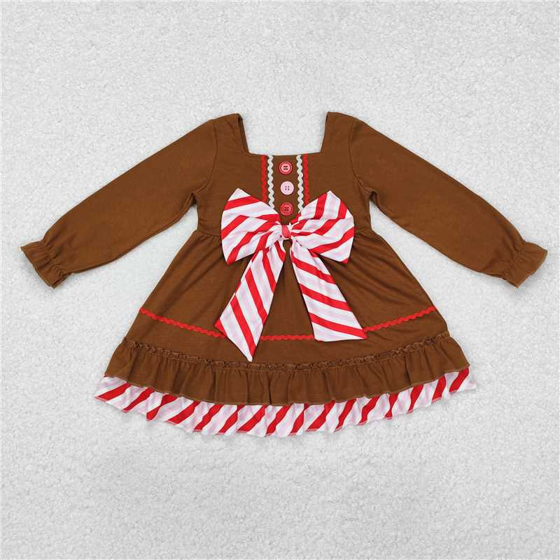 RTS NO MOQ Sibling milk silk Baby Girls Christmas Gingerbread Brown Top Pant Set Dress