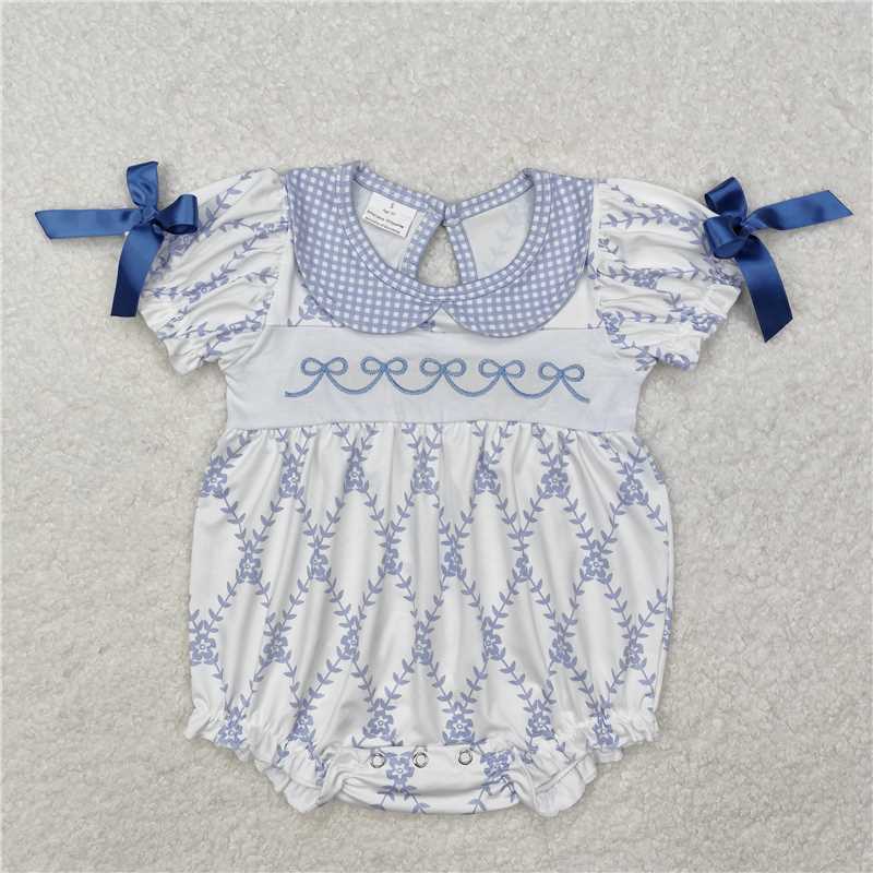 RTS NO MOQ Sibling baby girls clothes embroidery floral short-sleeved rompers