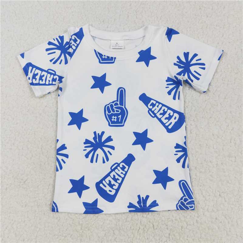 SALES NEW Baby Girls Blue Fireworks And Stars Pullover Tee Shirts Soft Cotton Tops for Little Ones