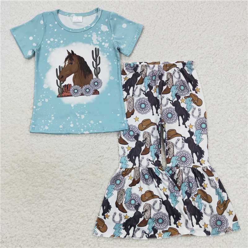 RTS NO MOQ Sibling baby Girls clothes western short sleeve pants Sets