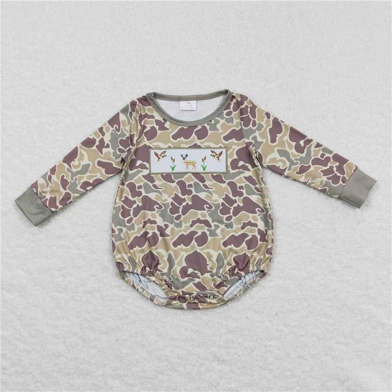 RTS NO MOQ Sibling baby boy clothes Embroidered duck camouflage Long Sleeve Top & Climbing Suit