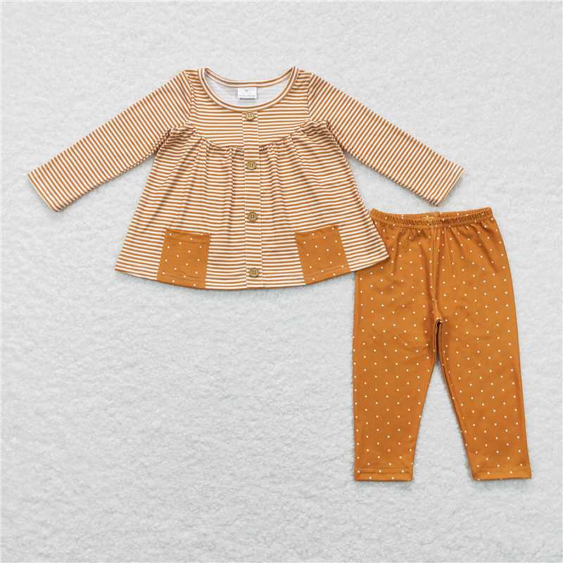RTS NO MOQ Green long-sleeved pink and white striped trouser suit with flower pockets