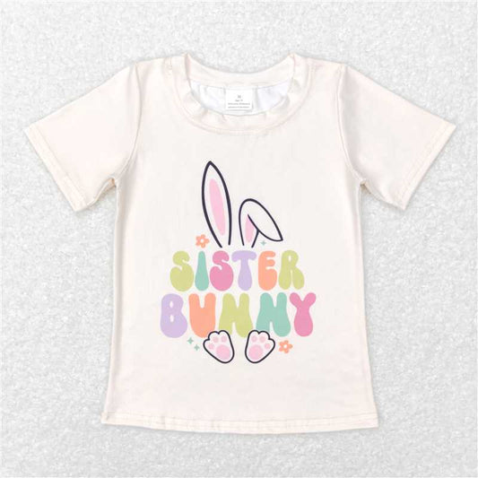 SALES NEW Baby Girls' Easter Bunny Short Sleeve Shirt Tops Sister Theme Clothing for Kids' Spring Fashion Outfit