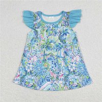 RTS NO MOQ Sibling Baby Girls  Pink Flamingo Flutter Sleeve Tunic Tops