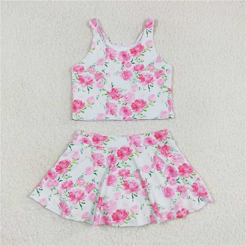 RTS NO MOQ Summer Girls Swimsuit Shorts Skirt Set Sun Protection Fabric