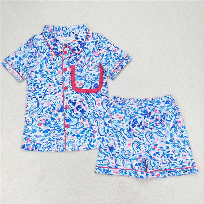 RTS NO MOQ Adult Girls Button Cardigan Short Sleeve Shorts Pajama Set: Leopard & Geometric Stripes