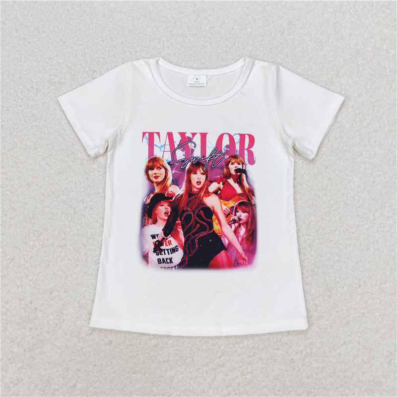 SALES NEW Baby Girls White Short Sleeve Tee Shirt Concert Singer Theme Cute Top for Little Ones