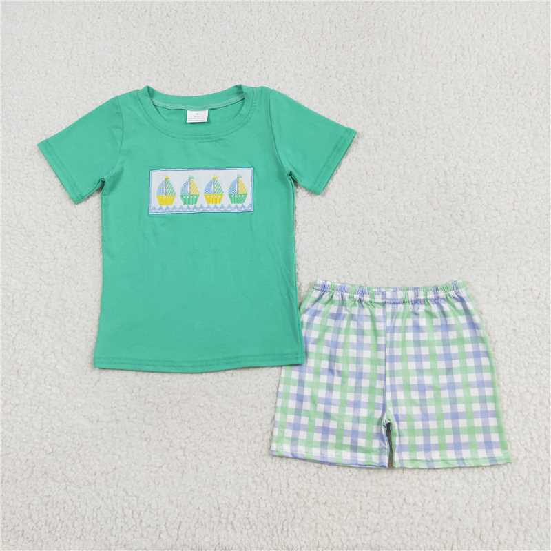 RTS NO MOQ Baby boy clothes embroidery Short Sleeve shorts Suit