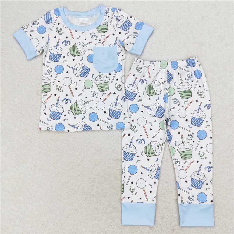 RTS NO MOQ BSPO0410 GSPO1575 BLP0470 GLP1190 Birthday Cake-Hat Long Sleeve Suit & Short Sleeve Long Pants Suit