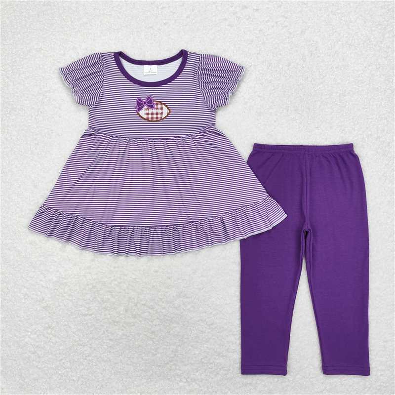 RTS NO MOQ Embroidered Baby Girls Embroidery Footabll Leggings Outfit