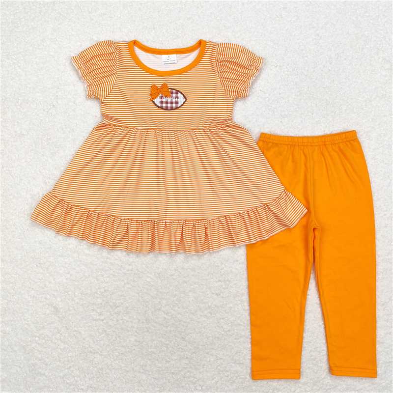RTS NO MOQ Embroidered Baby Girls Embroidery Footabll Leggings Outfit