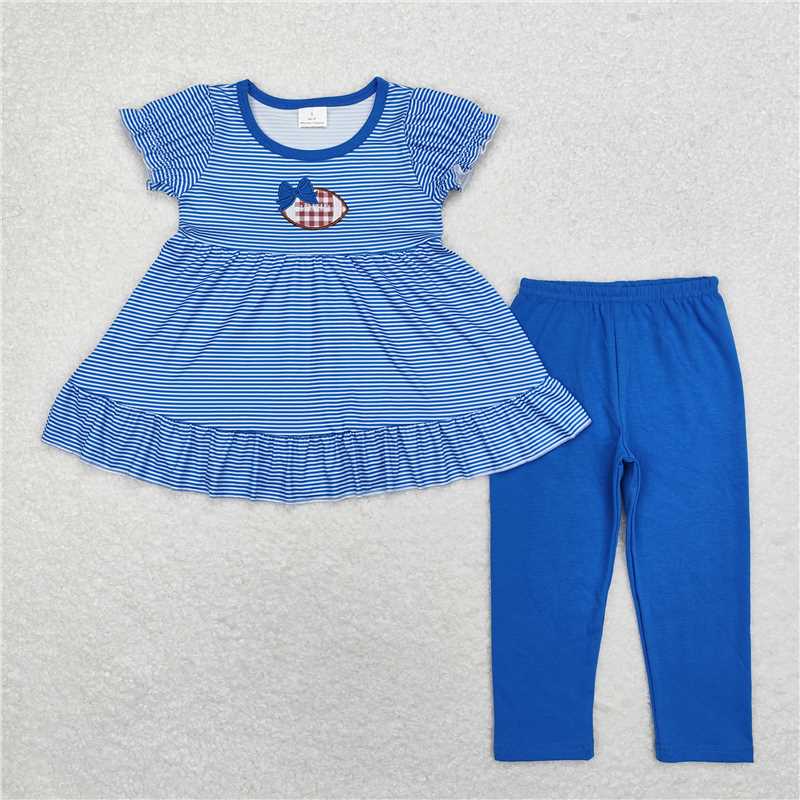 RTS NO MOQ Embroidered Baby Girls Embroidery Footabll Leggings Outfit