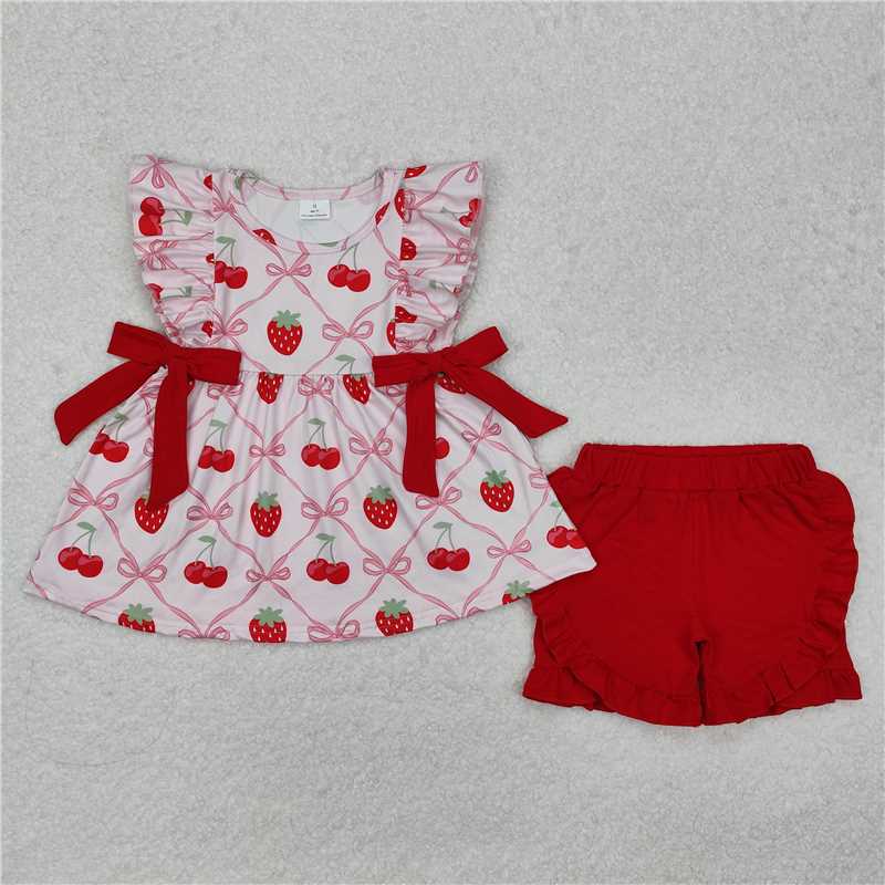 RTS NO MOQ baby Girls Clothes floral short sleeve shorts Sets dress