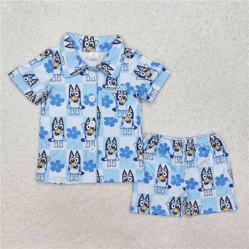 Cute Clothes GSSO1800 Baby Girls Checkered Flowers Buttons Shirts Shorts Pajamas