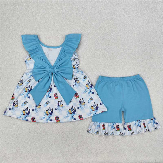 Cute Clothes 	 GSSO1886 Baby Girls Daily Wear Blue  Tunic Shorts Outfit