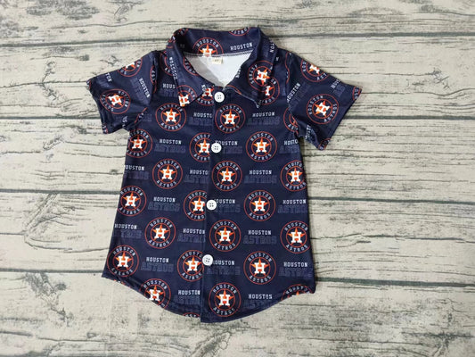 custom moq 5 eta 5weeks mix size baby boys clothes team H navy blue short sleeve Top
