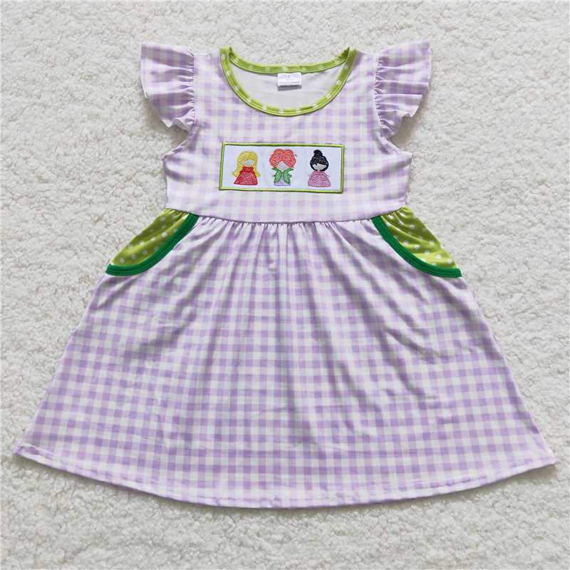 Cute Clothes GSD0451 Baby Girl's Purple Plaid Dress with Flutter Sleeves Clothing for Little Girls Baby Outfits