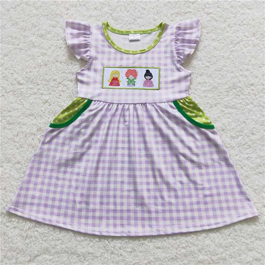 Cute Clothes GSD0451 Baby Girl's Purple Plaid Dress with Flutter Sleeves Clothing for Little Girls Baby Outfits