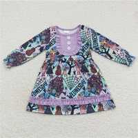 RTS NO MOQ GSD0335 GLD0329 GLD0229 GSD0397 Preppy Braids Girls Pattern Purple Long Sleeve Dress & Short Sleeve Dress