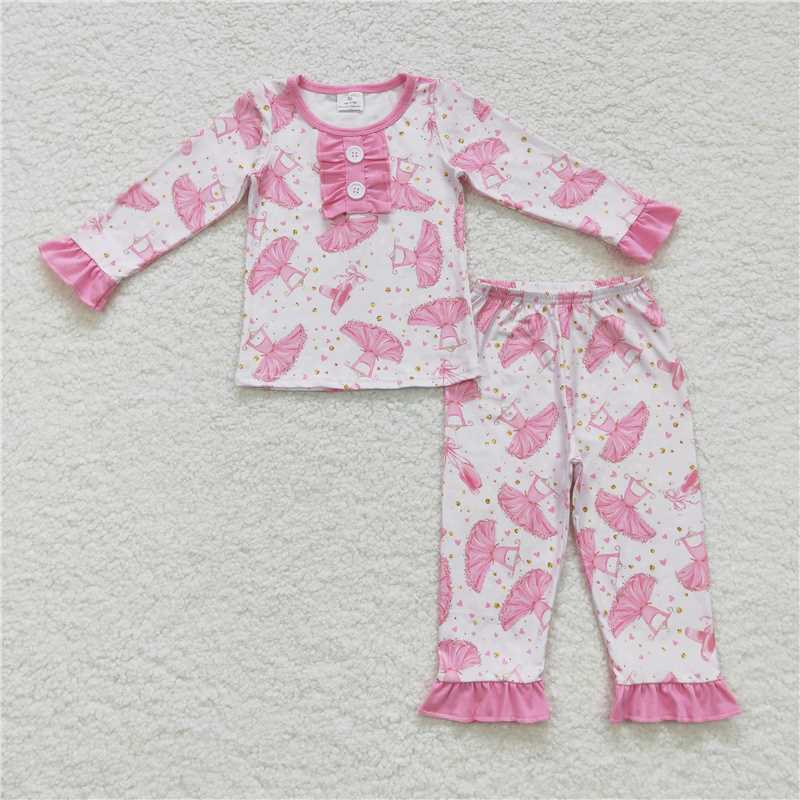 RTS NO MOQ Heart Pink Ballet Tutu Long Sleeve Pants Set  Heart Pink Ballet Tutu romper