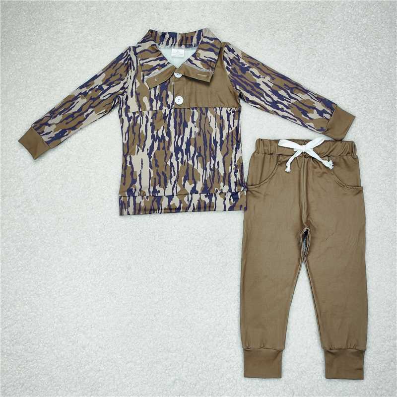 RTS NO MOQ BLP0492 BLP0495 Dead Leaf Camouflage Button Pullover Long Sleeve Suit