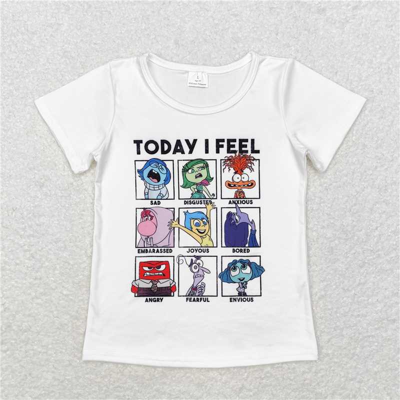 SALES NEW Baby Girls White Short Sleeve Tee Shirts Tops Today I Feel -- Cute Casual Cotton Kids Fashion