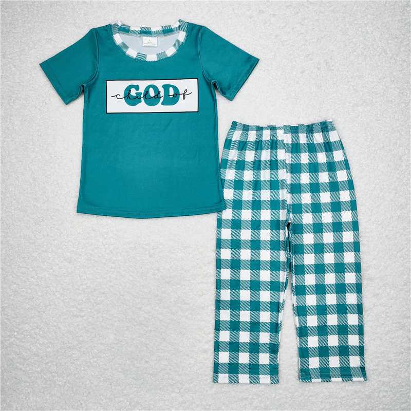 RTS NO MOQ Lake Green Boys and Girls Short Sleeve Pants Set & Climbing Suit & Short Sleeve Dress
