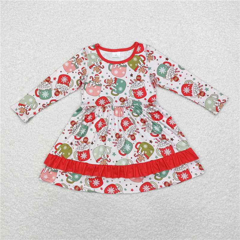 RTS NO MOQ Baby Girl Christmas Cup Gingerbread Knee-Length Dress - Halter Neck Skirt - Crawling Suit - Adult Pants - Children's Long Suit