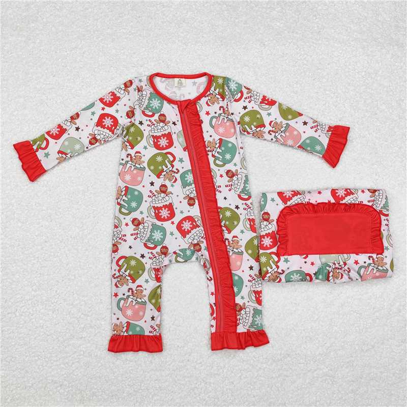 RTS NO MOQ Baby Girl Christmas Cup Gingerbread Knee-Length Dress - Halter Neck Skirt - Crawling Suit - Adult Pants - Children's Long Suit