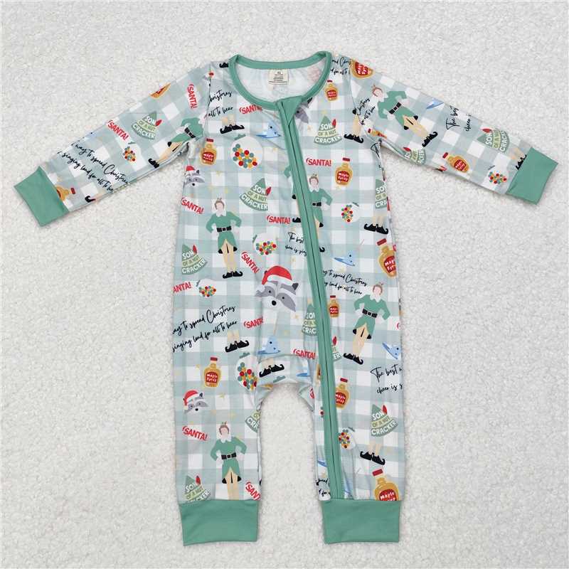 RTS NO MOQ LR1817 LR1641  LR1168 LR1818 Santa Claus pattern long zip-up romper