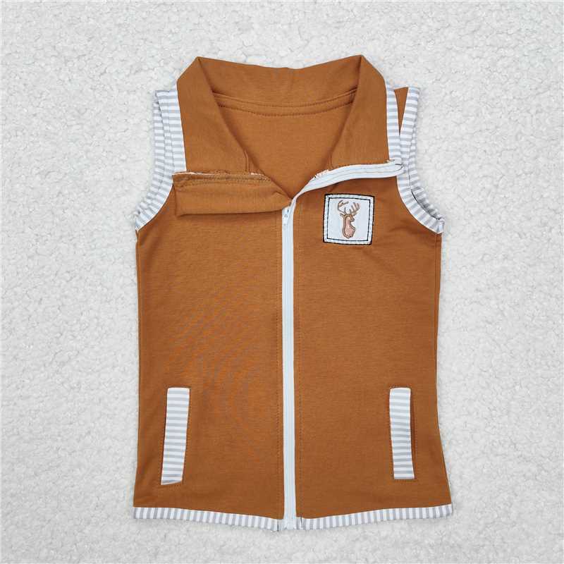 RTS NO MOQ Brown plaid vest top + camouflage sleeveless zipper vest : Boys & Girls