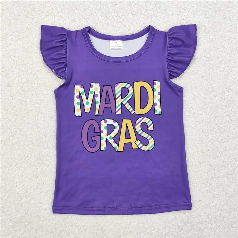 SALES NEW Baby Girls Mardi Gras Purple Tee Shirts letter print Tops for Kids' Clothing
