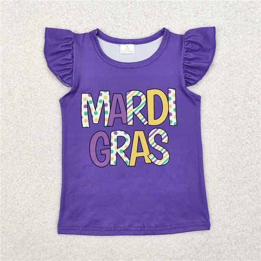 SALES NEW Baby Girls Mardi Gras Purple Tee Shirts letter print Tops for Kids' Clothing