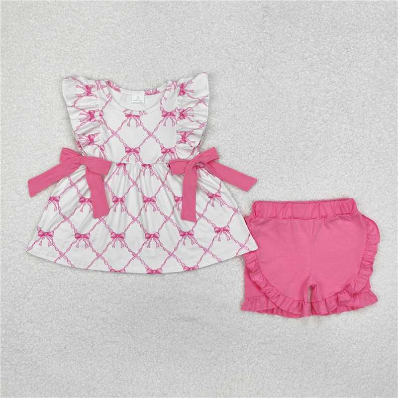 RTS NO MOQ baby Girls Clothes floral short sleeve shorts Sets dress